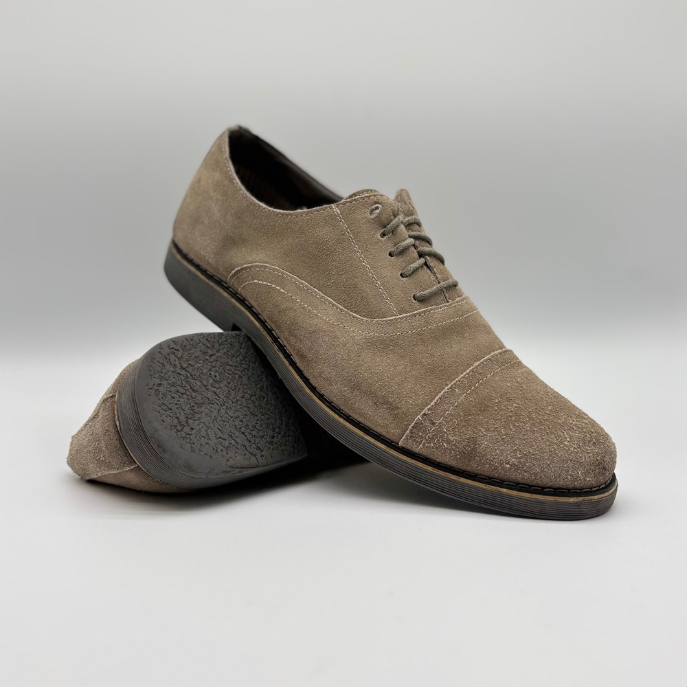 Alpine Swiss Mens S881 Suede Leather Cap Toe Oxford Shoes Brown Taupe Size 10